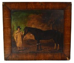 UNATTRIBUTED; an early 19th century naive oil on canvas, farmer and horse, unsigned, 50.5 x 61cm,