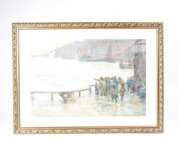 WILLIAM KAY BLACKLOCK (active 1897-1921); watercolour, figures standing in a harbour pointing out to