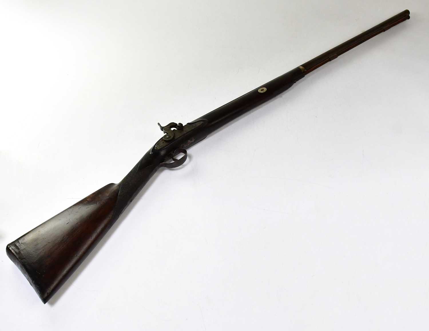 A 19th century 22 bore percussion cap sporting musket, converted from flintlock, the 32" part - Image 3 of 3