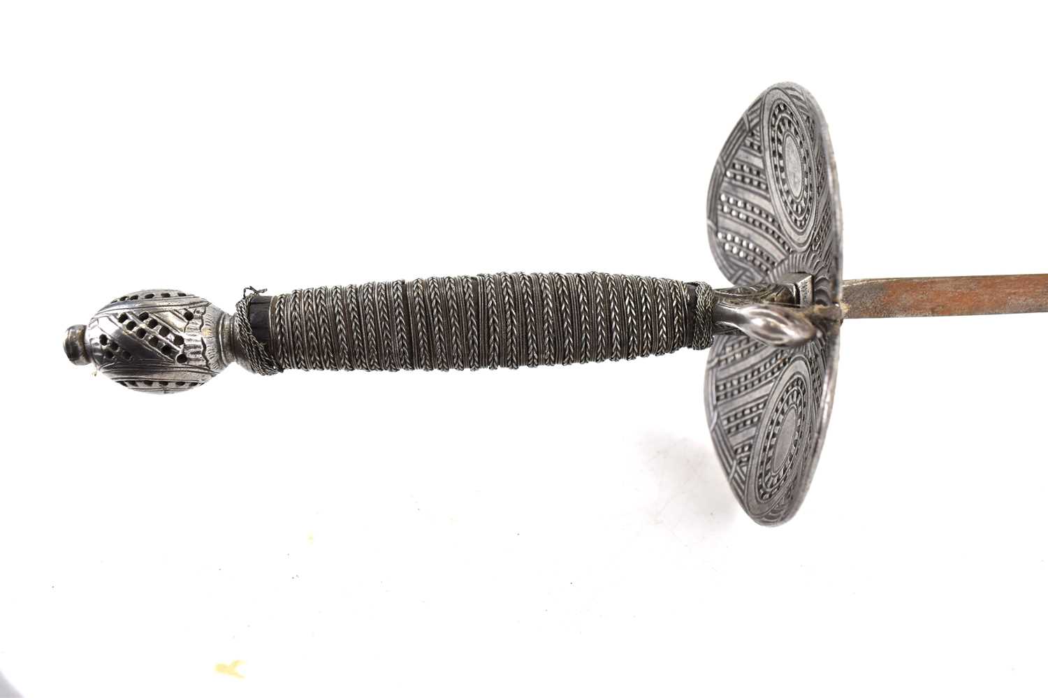 An 18th century British smallsword with pierced butterfly hilt, wire grip handle, unmarked, blade - Image 4 of 4