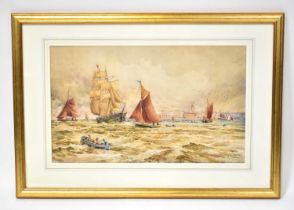 THOMAS BUSH HARDY (1842-1897); watercolour, a shipping scene of tall masted ship amongst sailing