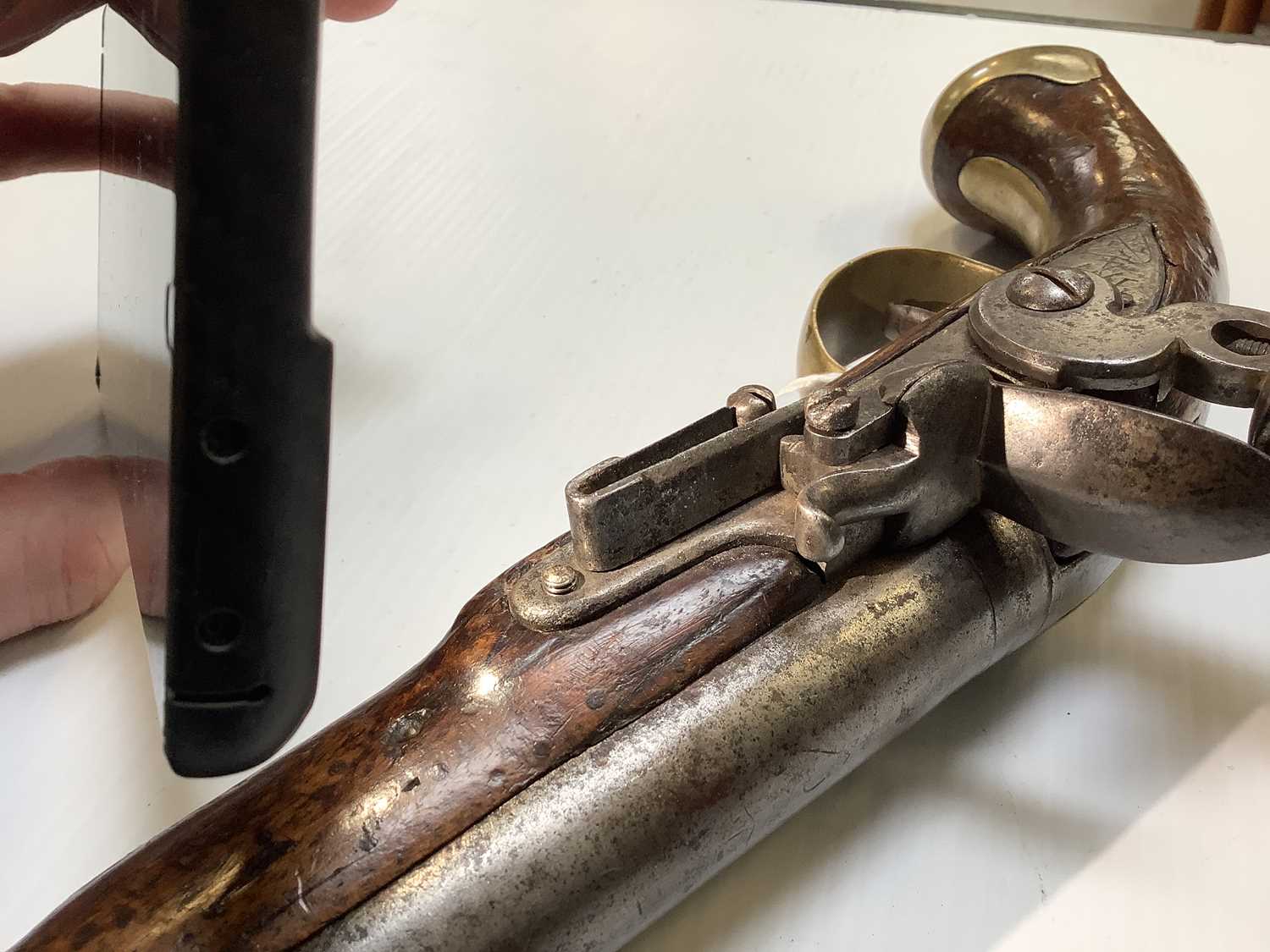 HENSHAW; a late 18th century 15 bore flintlock cavalry pistol, 9.5" barrel stamped with various - Image 7 of 7