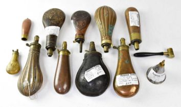 A collection of 19th century and later powder flasks including a Dixon & Son patent example, a G &