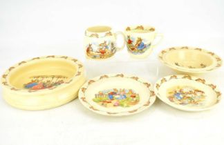 ROYAL DOULTON; six pieces of Barbara Vernon 'Bunnykins' ceramics comprising babies' large bowl,