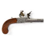 BASS, LONDON; a 19th century 54 bore flintlock pocket pistol with 2.25" turn-off barrel, stamped