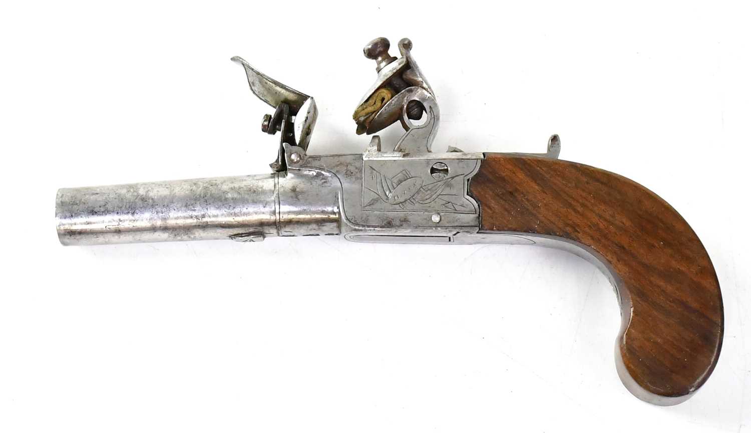 BASS, LONDON; a 19th century 54 bore flintlock pocket pistol with 2.25" turn-off barrel, stamped - Image 2 of 2