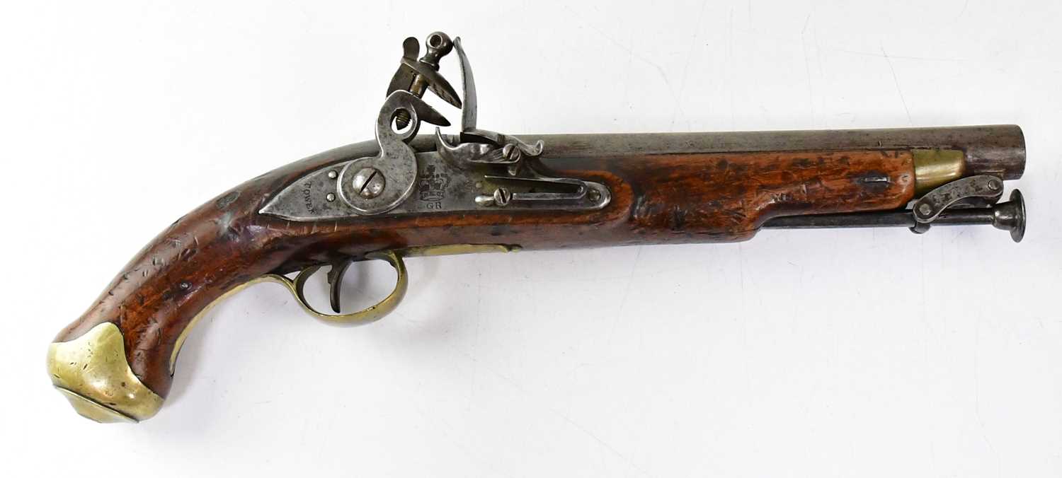 TOWER; an early 19th century .65" New Land flintlock holster pistol with 9" barrel, integral