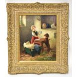 † EDMUND ADLER (AKA F. TILGNER) (German, 1871-1965); oil on canvas, a scene of a child pouring a