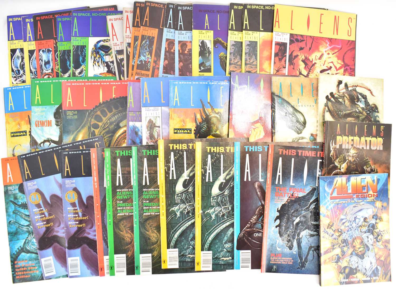 ALIENS; approximately thirty-six 'Aliens', and 'Alien Legion' comics and magazines.