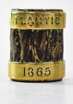 A piece of Transatlantic telegraph cable from the second cable that was laid in 1865, with brass