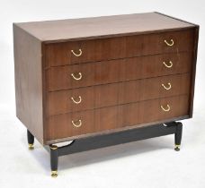 G-PLAN; a 1960s/70s Librenza Tola wood and brass four-drawer chest, 80 x 97 x 46cm. Condition