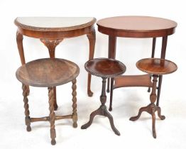 A small group of occasional tables, comprising an Edwardian satinwood oval-topped occasional table