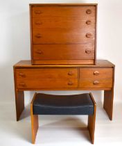 STAGG; a 1960s/70s teak desk with two long drawers flanked by two shorter drawers, 69 x 118 x