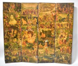 A 19th century Victorian four-fold scraps screen with typical Victorian and earlier scenes, 176 x