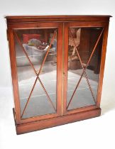 An early 20th century mahogany display cabinet with pair of glazed doors, raised on a plinth base,