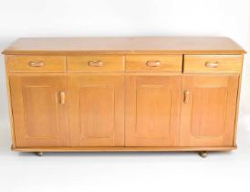 PRIORY; a four-drawer, four-cupboard beech-effect sideboard, with a row of four short drawers over