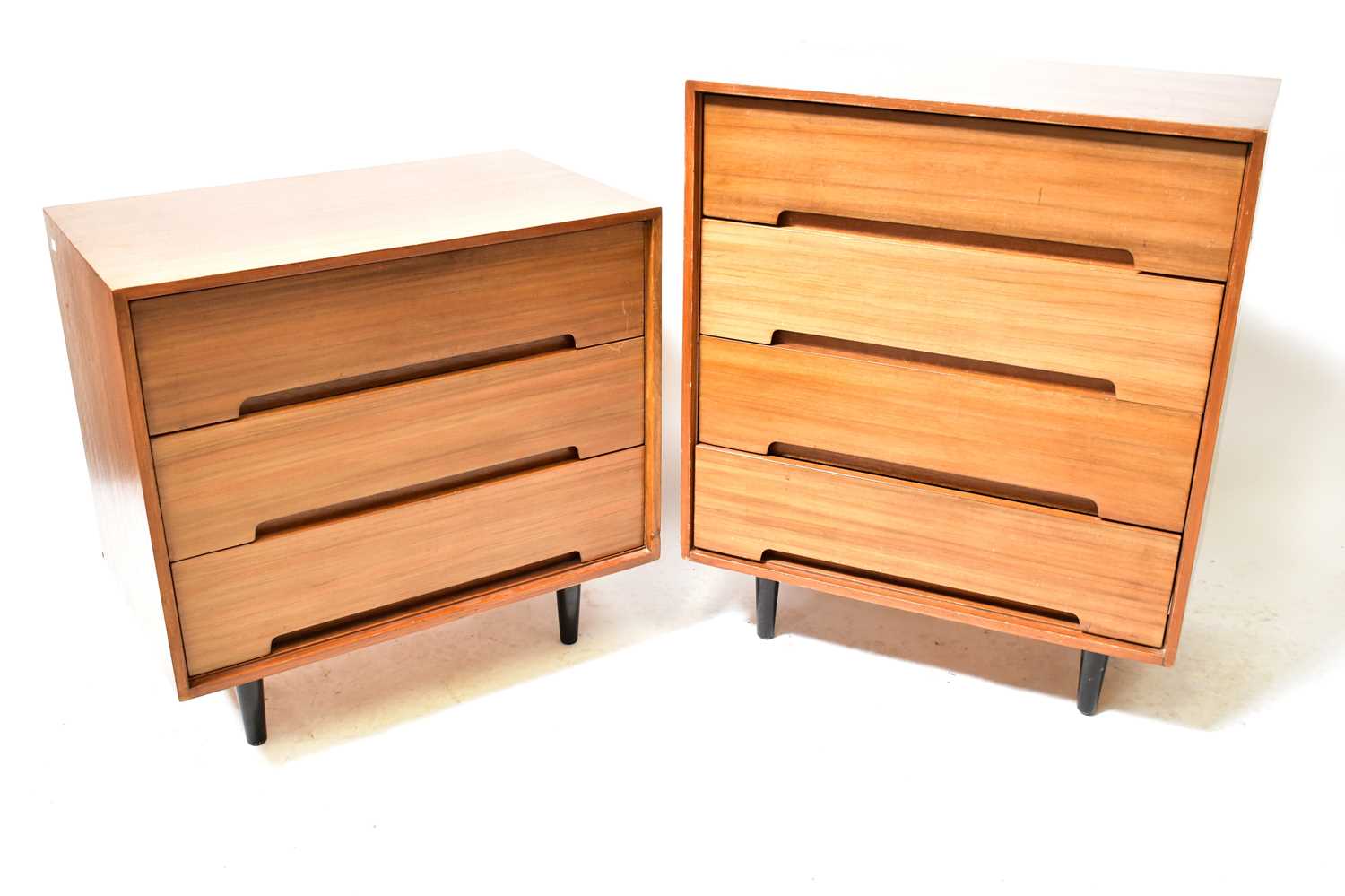 G-PLAN; two chests of drawers comprising a four-drawer chest to tapering legs, 92 x 76 x 46cm, and a