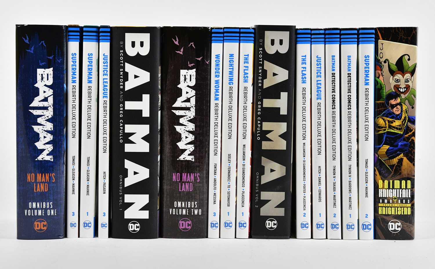 D.C; a collection of graphic novels to include Batman: Nightfall, Superman: Rebirthed Delux Edition,