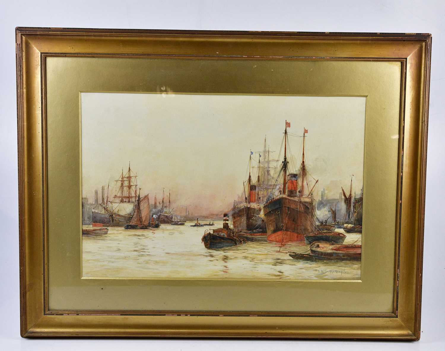 FREDERICK WILLIAM SCARBOROUGH (1860-1939); a pair of watercolours, each of shipping scenes, both - Image 5 of 7