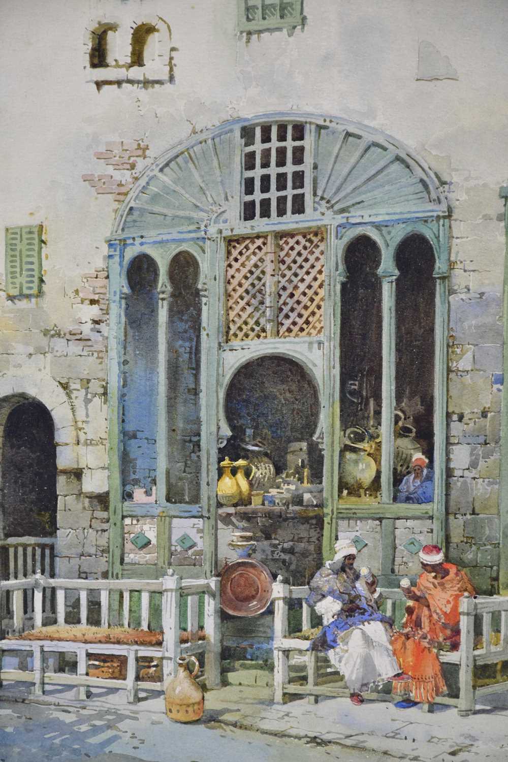 NOEL HENRY LEAVER A.R.C.A. (1889-1951); watercolour, 'An Arab cafe Algiers', 37x26.5cm, framed and - Image 2 of 4