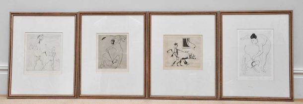 † FRANCIS WEST; four pencil signed limited edition etchings, 'Instructions & a Horse', 'The Mad