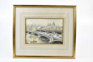 J L CHAPMAN (20TH CENTURY); gouache, 'Blackfriars Bridge, St Paul's, 20 x 28cm, framed and glazed.