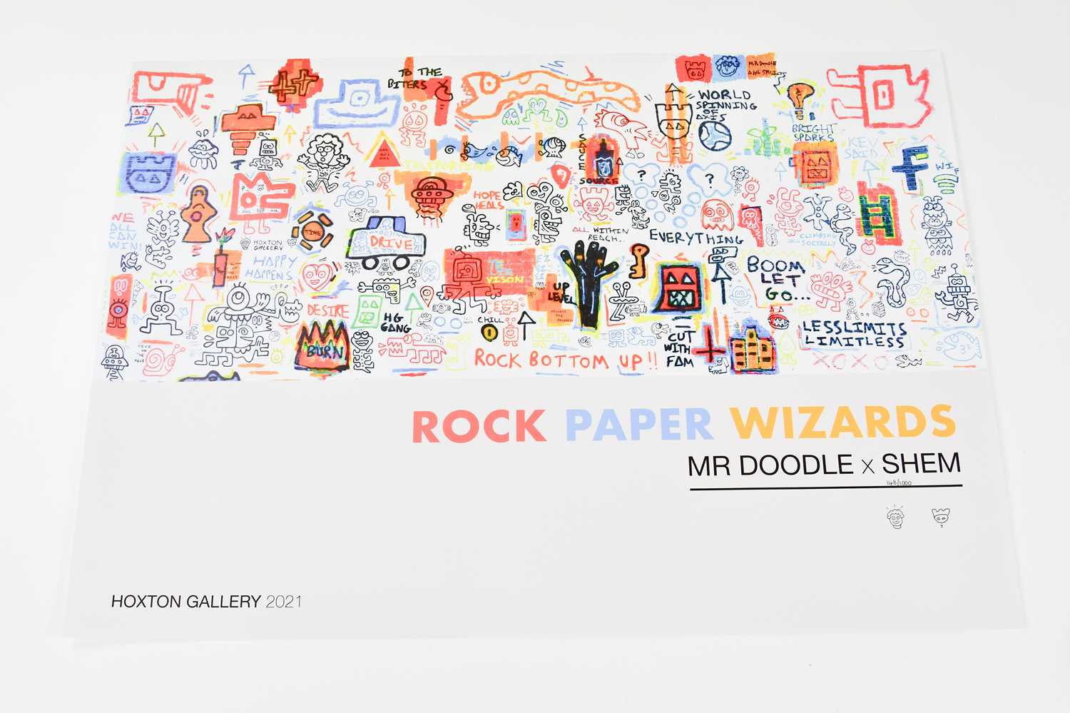 MR DOODLE (born 1994); limited edition offset lithograph, 'Rock Paper Wizards' released for the