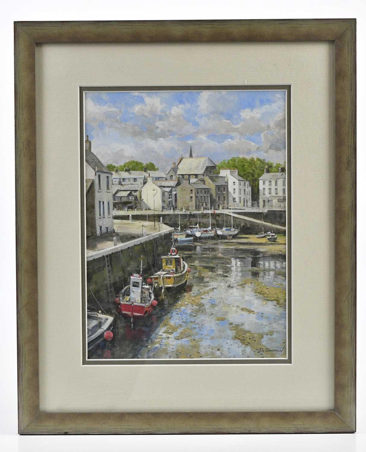 J L CHAPMAN (20TH CENTURY); acrylic, 'Castletown Harbour', signed, 25.5 x 19cm, framed and glazed.