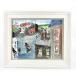 † JOHN THOMPSON (1924-2011); mixed media, figures in street scene, numbered G3084, signed, 40 x