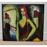 † H CALDAS; oil on board, 'Three Woman', signed and inscribed verso, 82 x 102cm, unframed.