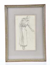 † HARRY RUTHERFORD (1903-1985); pencil drawing of a 1930s lady, bears stamp, 22 x 13cm, framed and