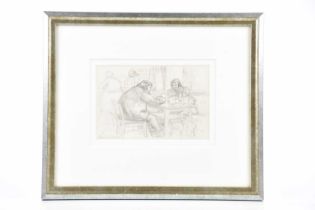 † HARRY RUTHERFORD (1903-1985); pencil drawing, figures in public house, signed, 12 x 18cm, framed