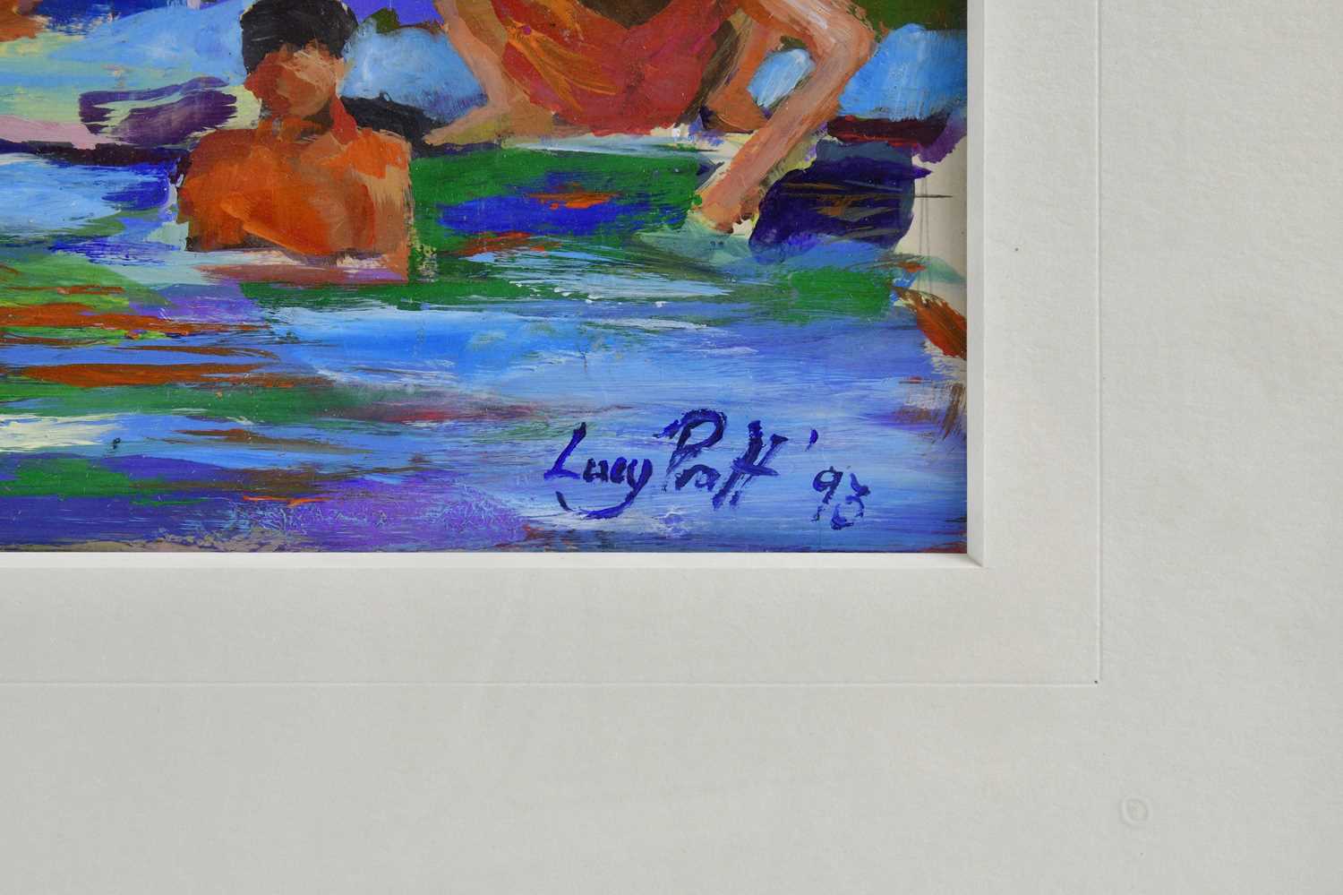 † LUCY PRATT; oil, 'Bathing in the Ganges, Benares', signed lower right, framed and glazed. - Bild 3 aus 4