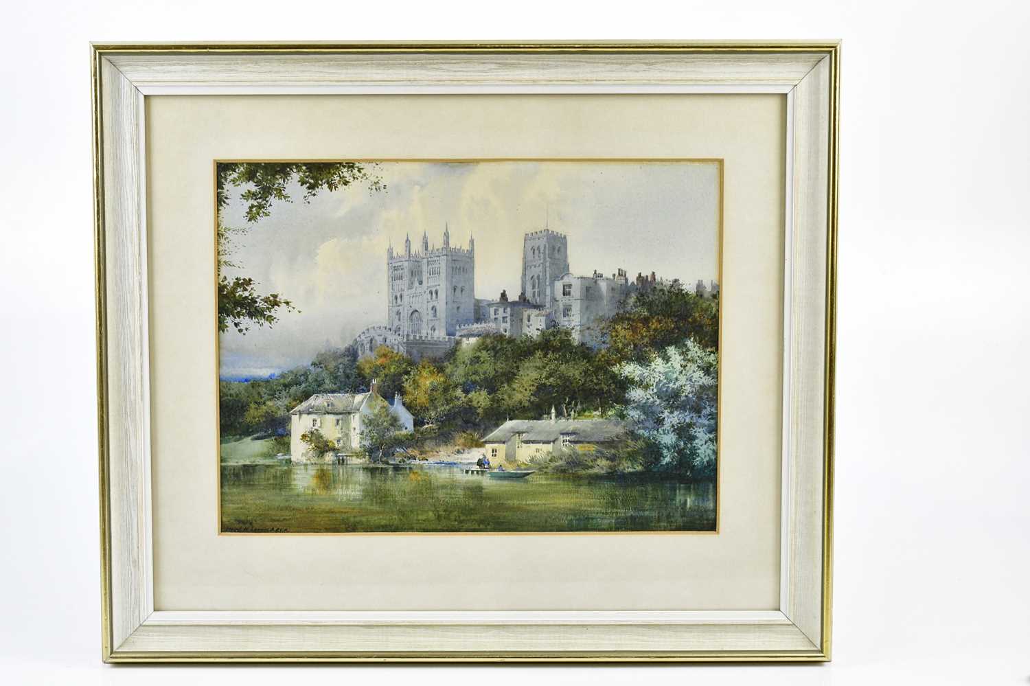 NOEL HARRY LEAVER A.R.C.A (1889-1951); watercolour, castle with buildings by waterside, signed lower