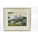 NOEL HARRY LEAVER A.R.C.A (1889-1951); watercolour, castle with buildings by waterside, signed lower