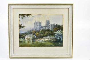 NOEL HARRY LEAVER A.R.C.A (1889-1951); watercolour, castle with buildings by waterside, signed lower