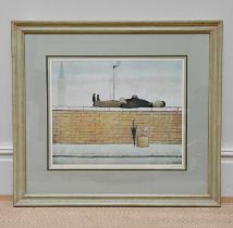 † LAURENCE STEPHEN LOWRY RA (1887-1976); pencil signed limited edition print, 'Man lying on a Wall',