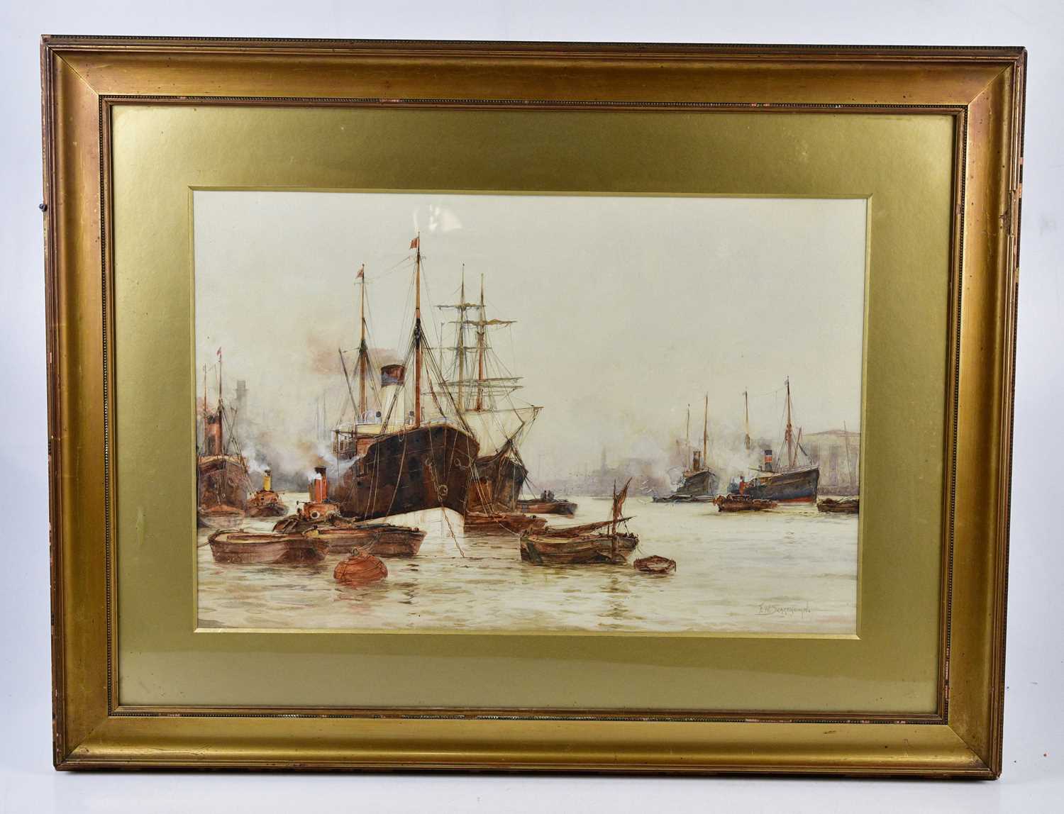 FREDERICK WILLIAM SCARBOROUGH (1860-1939); a pair of watercolours, each of shipping scenes, both - Image 2 of 7