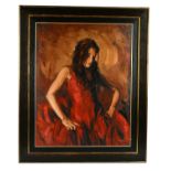 † MARK SPAIN (born 1962); a limited edition print of a lady wearing a red dress, signed, numbered