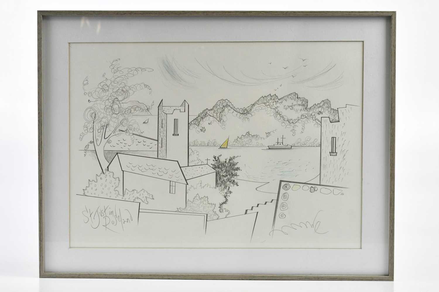 † DAVID WILDE (1918-1978); pencil drawing, 'St Just in Roseland', 27 x 38cm, framed and glazed. - Image 2 of 6