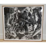 UNATTRIBUTED; a large charcoal, figures with food, unsigned, 124 x 132cm, framed and glazed.