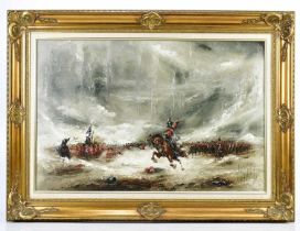 † DAVID CARTWRIGHT (born 1944); oil on canvas, Napoleonic battle scene, signed, 50 x 76cm, framed.