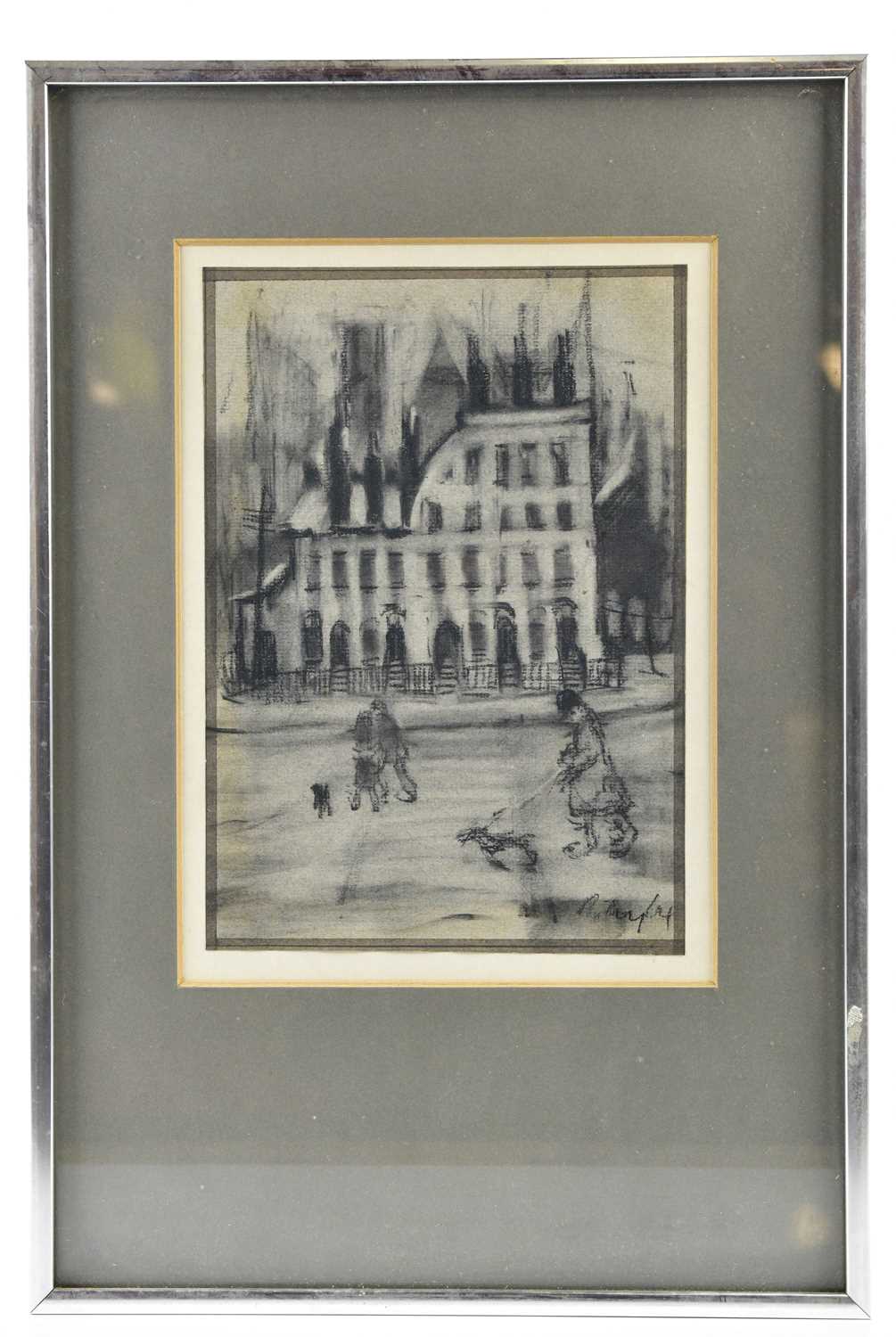 † HAROLD RILEY DL DLITT FRCS DFA ATC (1934-2023); pastel, figures in street scene, signed and