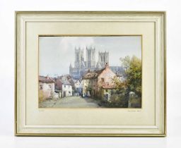 NOEL HARRY LEAVER A.R.C.A. (1889-1951); watercolour, 'Lincoln', signed, impressed blind stamp, 26