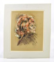 † HAROLD RILEY DL DLITT FRCS DFA ATC (1934-2023); pastel, portrait side profile of lady with red