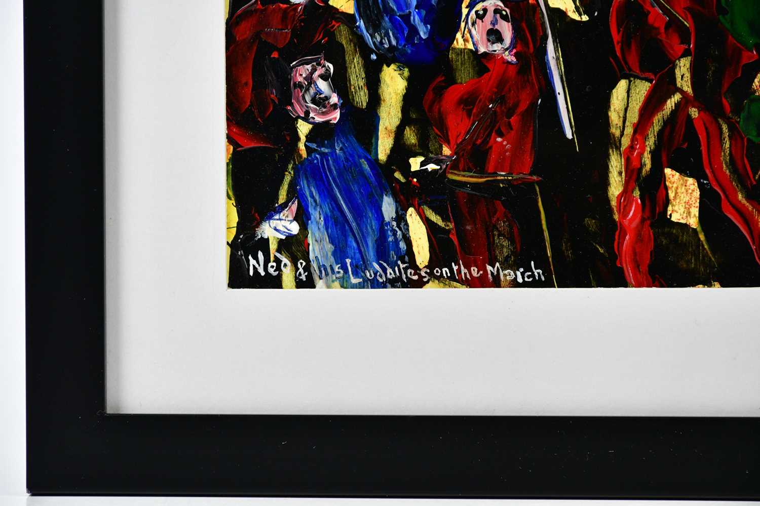 † DAVID WILDE (1918-1978); acrylic on board, 'Ned & his Luddites on the March', signed, 41 x 48cm, - Image 3 of 5