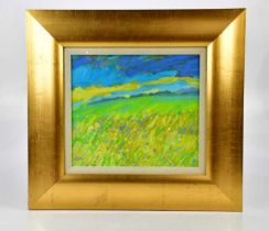 † SYLVIA ALLEN (born 1951); acrylic, 'Spring Fields', signed, 29 x 32cm, framed.