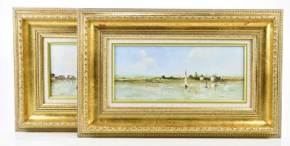 † TINA E STOKES; pair of oils on board, 'Topsham', both inscribed, signed and dated 1992, 15 x 35cm,