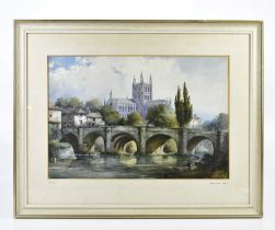 NOEL HARRY LEAVER A.R.C.A (1889-1951); watercolour, 'HEREFORD', signed, 35 x 52cm, framed and