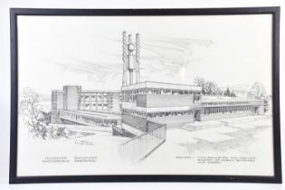 † KENNETH STEEL; a perspective drawing, 'Telephone Building, Macclesfield, Cheshire', signed lower